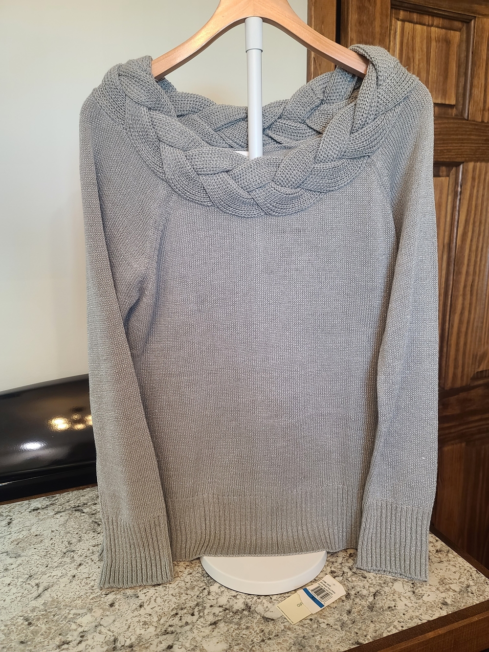 Braided Cowl Neck Women's Sweater - Gray Metalic
